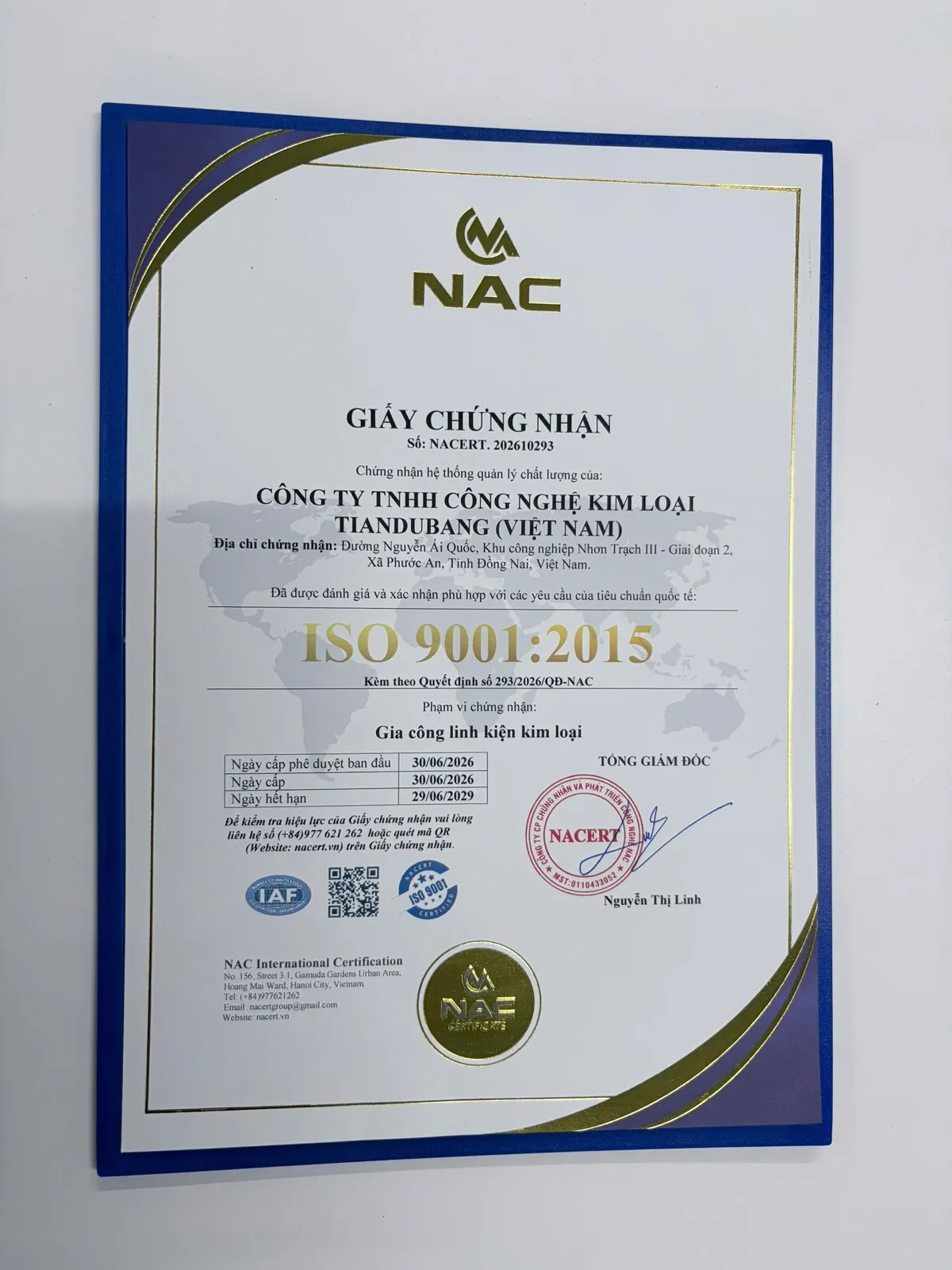 ISO 9001:2015 · Việt Nam · NACERT.202610293